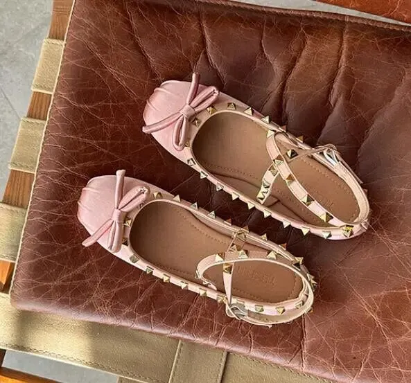 Studded Satin Ballet Flats