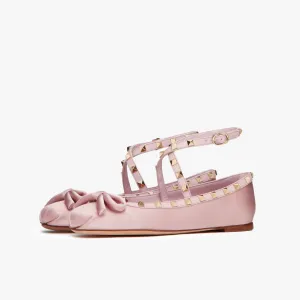 Studded Satin Ballet Flats