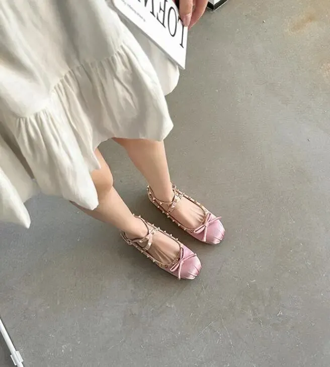 Studded Satin Ballet Flats