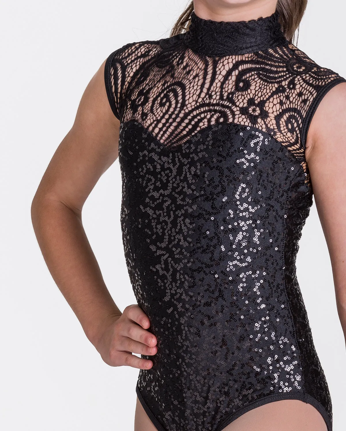 Studio 7, Deco Lace Leotard, Childs, BLACK, CHL03