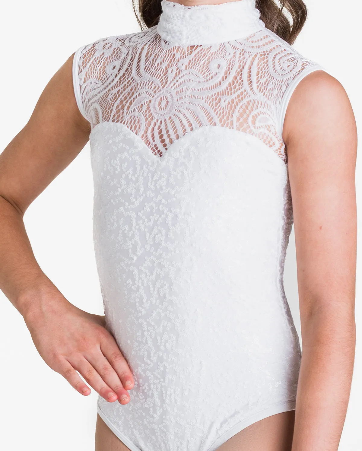 Studio 7, Deco Lace Leotard, Childs, WHITE, CHL03