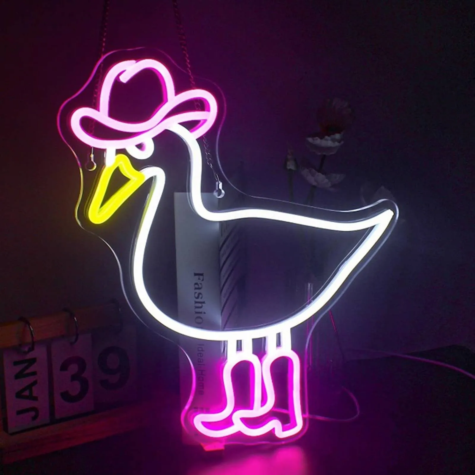 Super Cute Bright Cow Girl Duck in Boots LED Night Light Room Wall Decoration