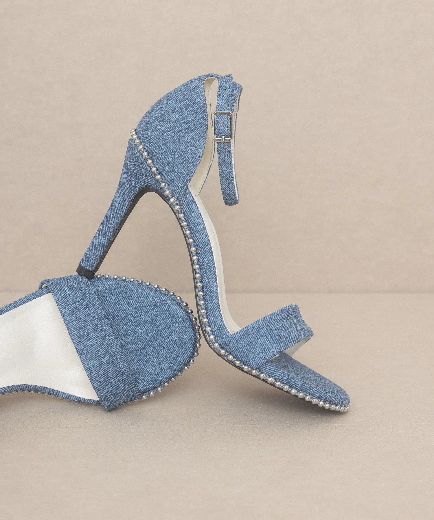 The Leighton Denim Studded Heels *Runway Exclusive*