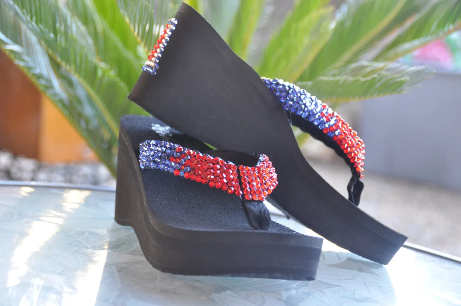 University or Sprorts Theme Swarovski Crystal Platform Flip-flops by Sparkle Steps