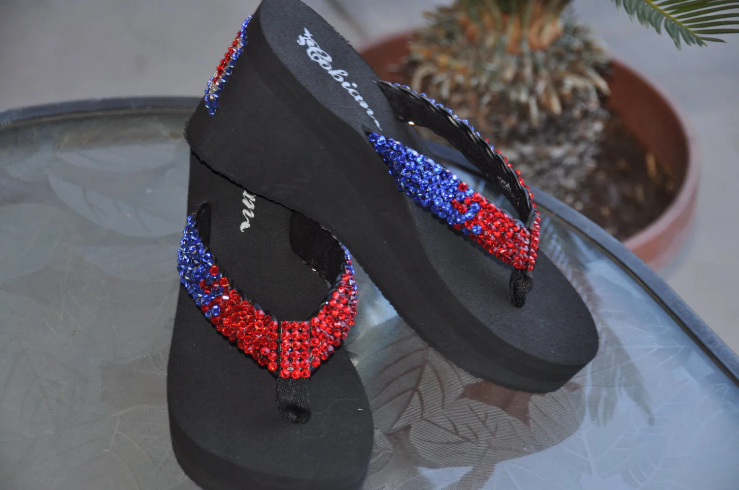 University or Sprorts Theme Swarovski Crystal Platform Flip-flops by Sparkle Steps