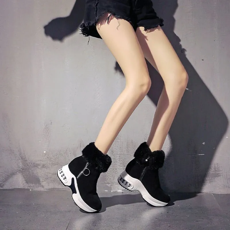 Women Ankle Suede Super Warm Plush Winter Wedges Boots