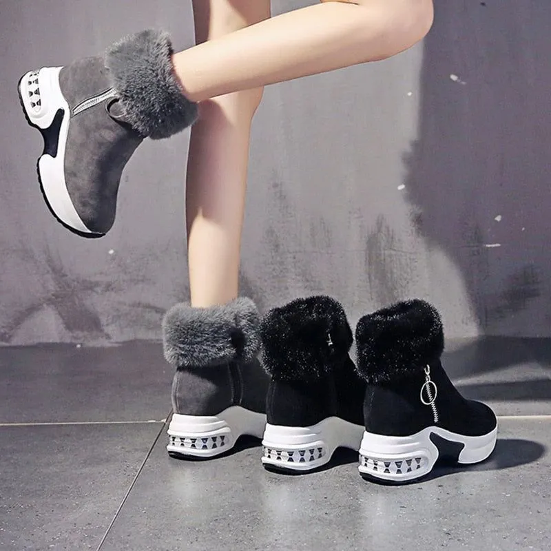 Women Ankle Suede Super Warm Plush Winter Wedges Boots