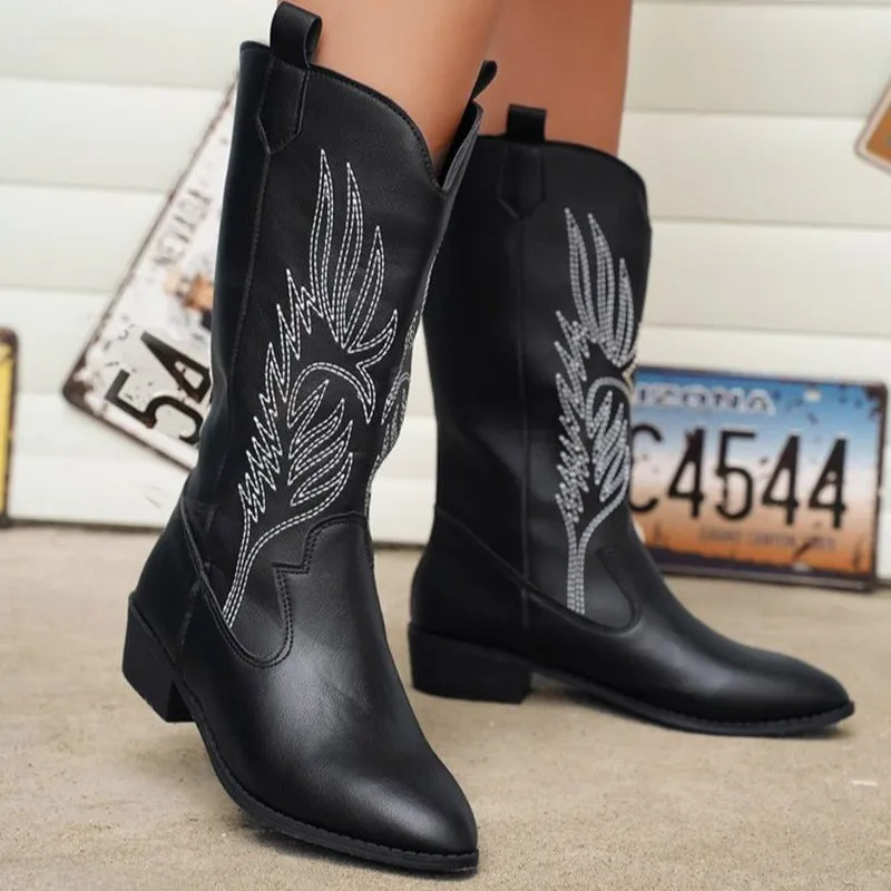 Women's embroidered metallic shiny cowboy boots