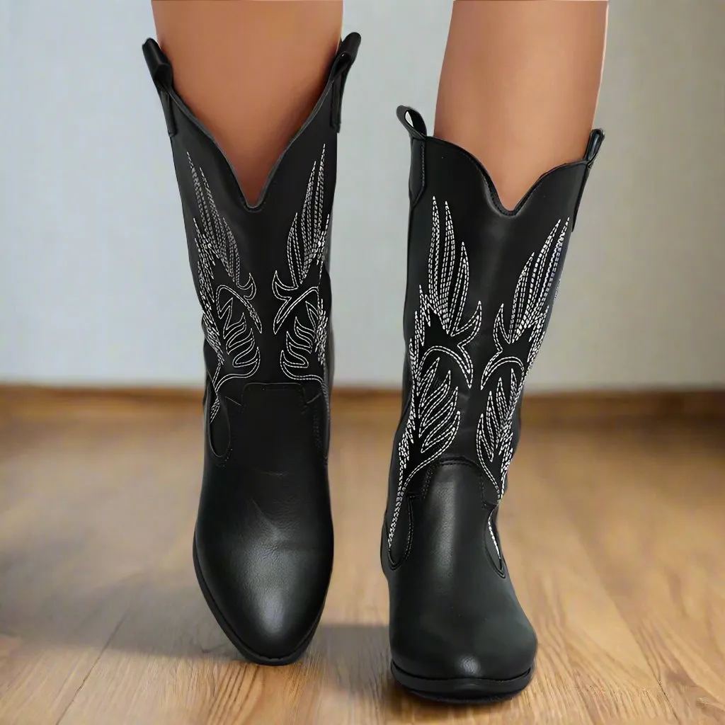 Women's embroidered metallic shiny cowboy boots