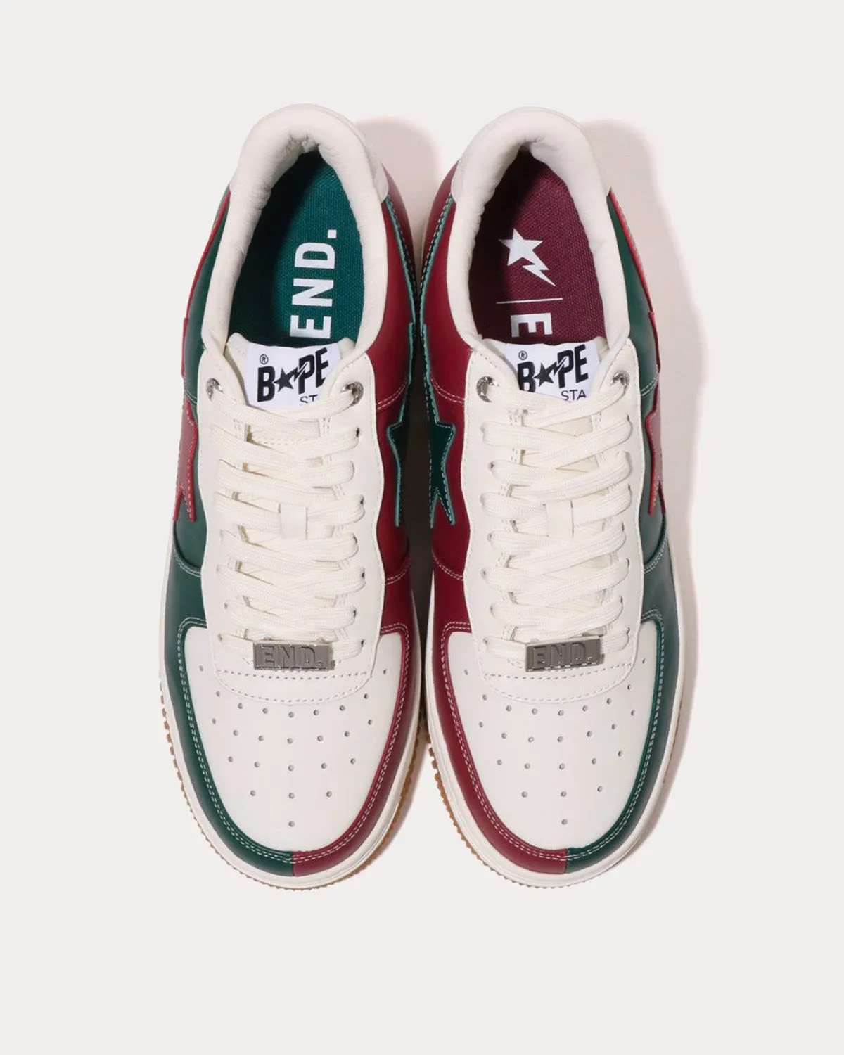 x END. 'Bowling' Bape Sta White / Green / Red Low Top Sneakers